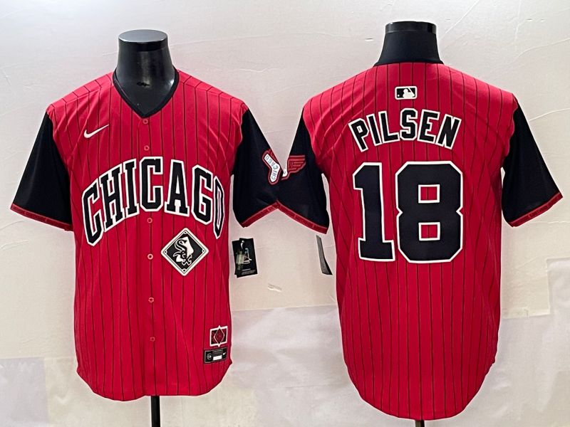 Men 2025 Chicago White Sox #18 Pilsen Red Stripe Joint Name Nike MLB Jersey style 13